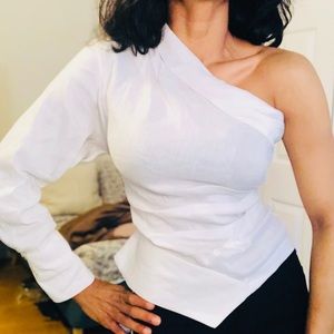 Zara one-sleeve Designer linen top